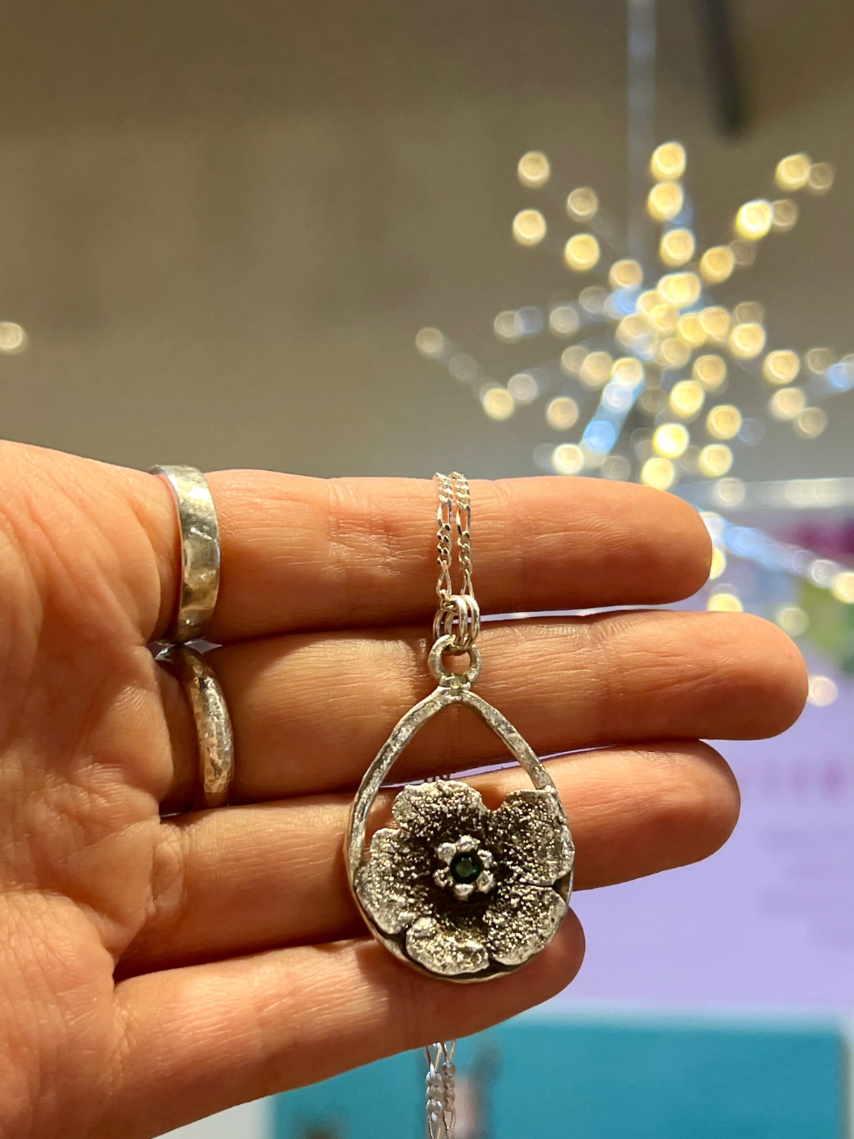 Tourmaline Flower Pendant | Organic | One of a kind | Silver