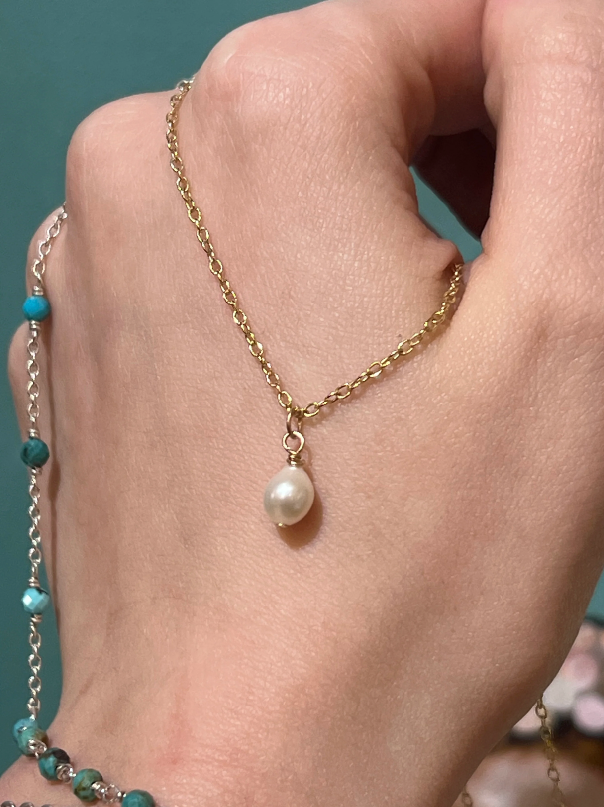 Single Pearl Necklace | Gold