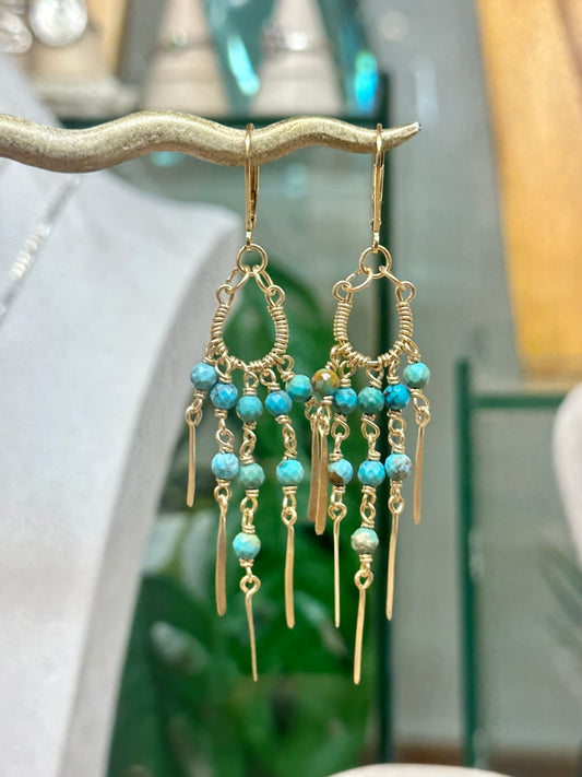 Turquoise Dangle Earrings | Gold