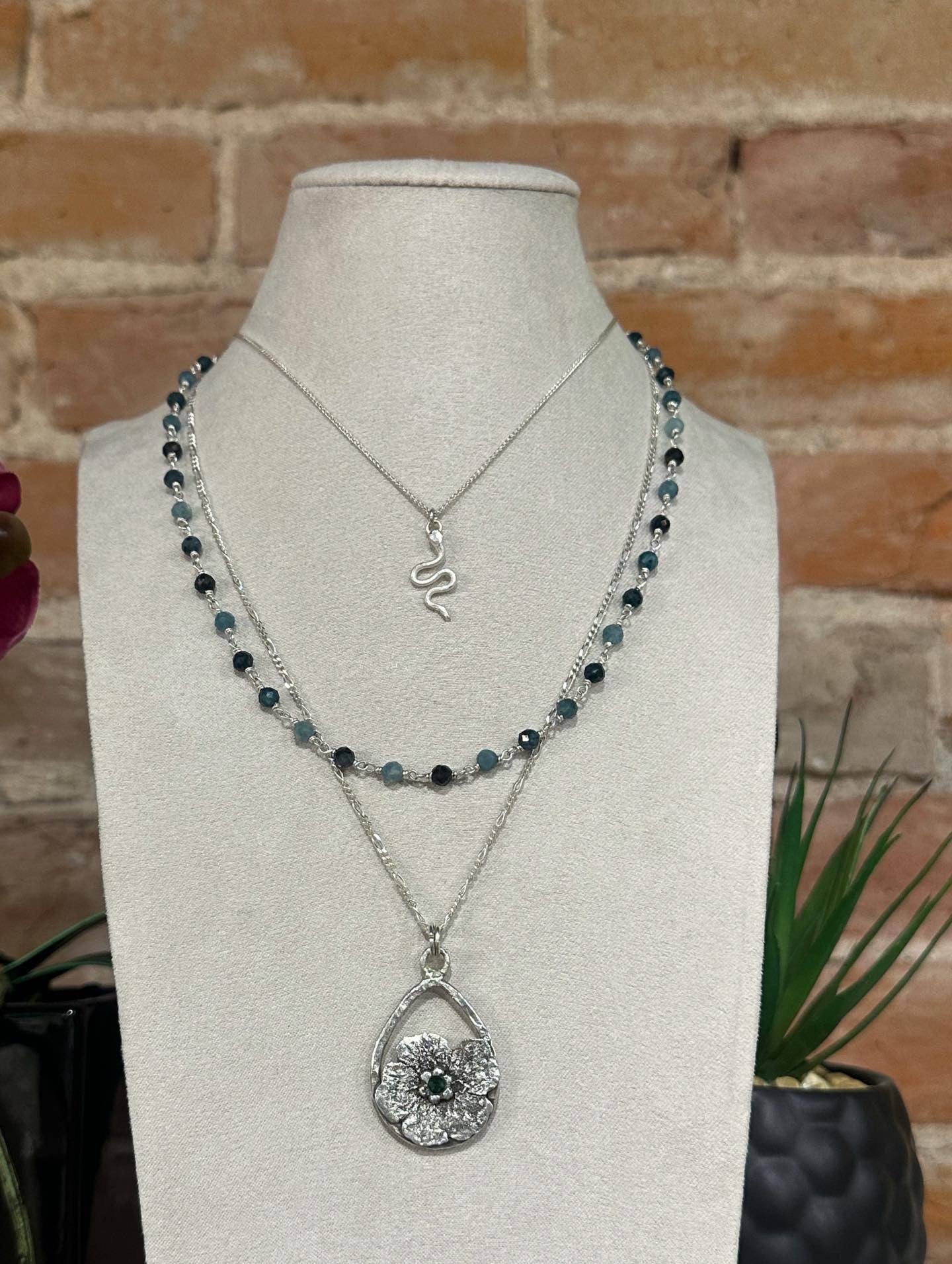 Tourmaline Flower Pendant | Organic | One of a kind | Silver