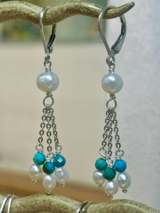 Pearl & Turquoise Drops Earrings