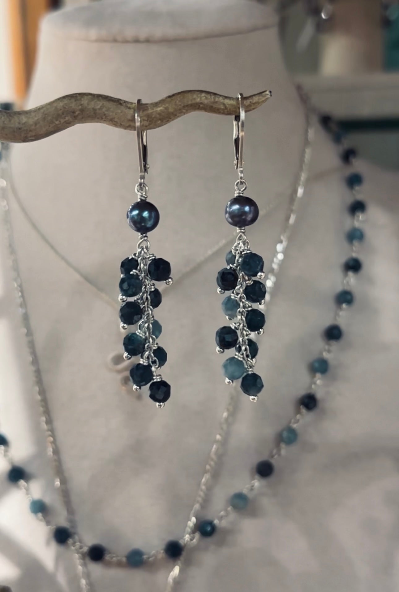 Blue Tourmaline Cluster Earrings