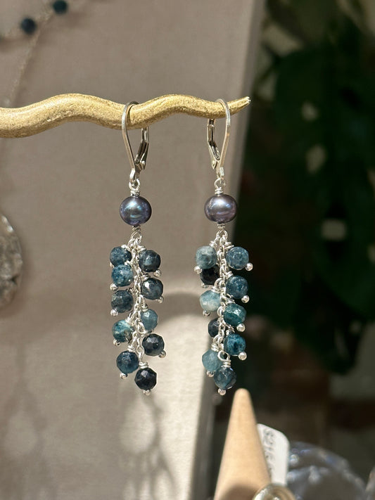 Blue Tourmaline Cluster Earrings